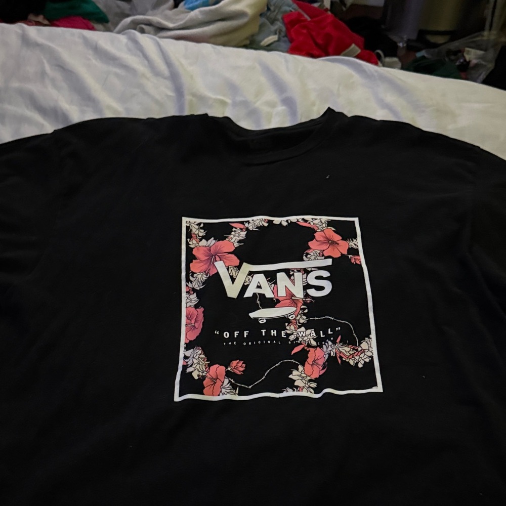 Vans Black Tee with Pink Floral Design